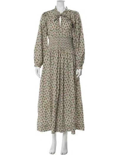 Pre-owned Doen Floral Print Long Dress In Green