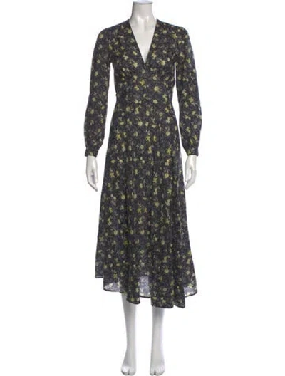 Pre-owned Doen Floral Print Long Dress In Green