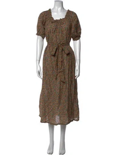 Pre-owned Doen Floral Print Long Dress In Green