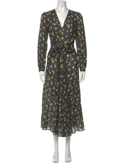 Pre-owned Doen Floral Print Long Dress In Green