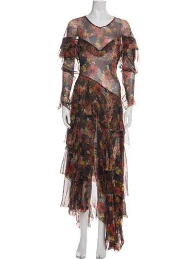 Pre-owned Doen Floral Print Long Dress In Multi