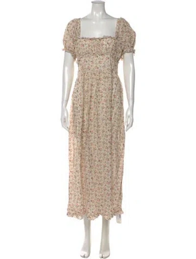 Pre-owned Doen Floral Print Long Dress In Neutral