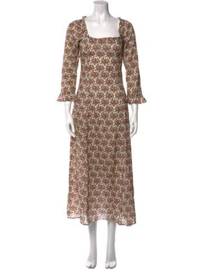 Pre-owned Doen Floral Print Long Dress In Neutral