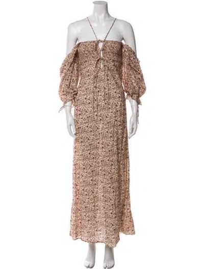 Pre-owned Doen Floral Print Long Dress In Neutral
