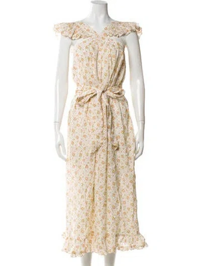 Pre-owned Doen Floral Print Long Dress In Neutral
