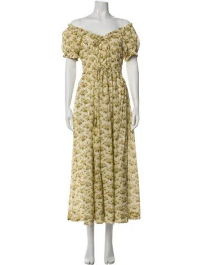 Pre-owned Doen Floral Print Long Dress In Neutral