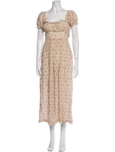 Pre-owned Doen Floral Print Long Dress In Neutral