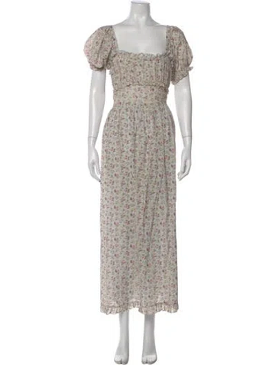 Pre-owned Doen Floral Print Long Dress In Neutral