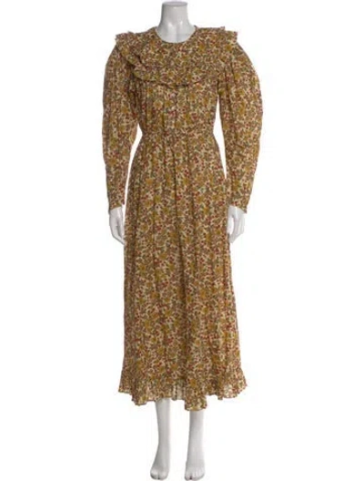 Pre-owned Doen Floral Print Long Dress In Neutral