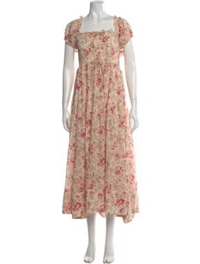 Pre-owned Doen Floral Print Long Dress In Neutral