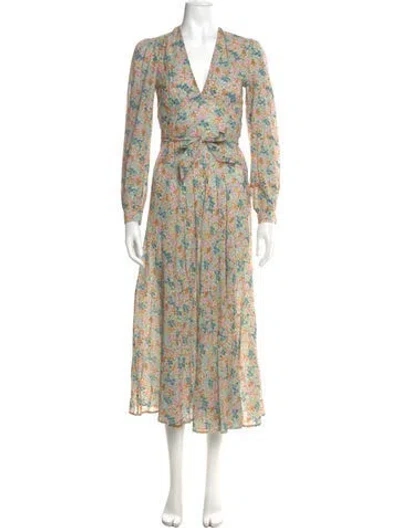 Pre-owned Doen Floral Print Long Dress In Neutral
