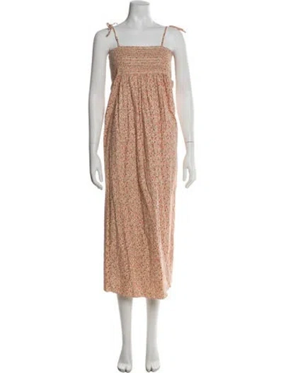 Pre-owned Doen Floral Print Long Dress In Neutral