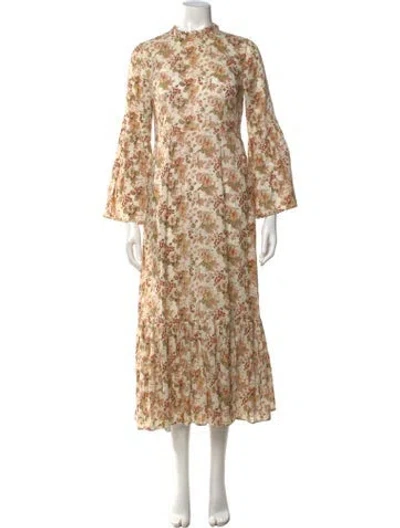 Pre-owned Doen Floral Print Long Dress In Neutral
