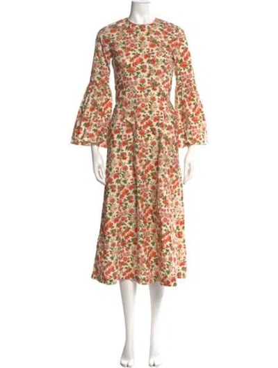 Pre-owned Doen Floral Print Long Dress In Neutral