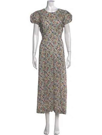 Pre-owned Doen Floral Print Long Dress In Neutral