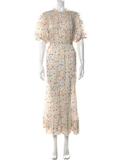 Pre-owned Doen Floral Print Long Dress In Neutral