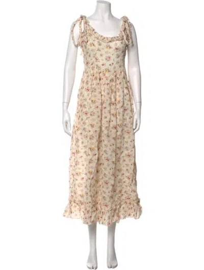 Pre-owned Doen Floral Print Long Dress In Neutral