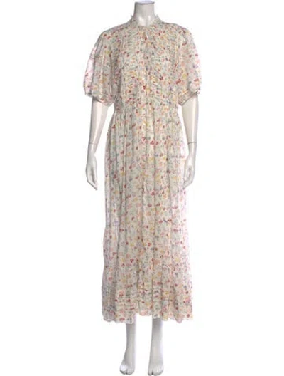 Pre-owned Doen Floral Print Long Dress In Neutral