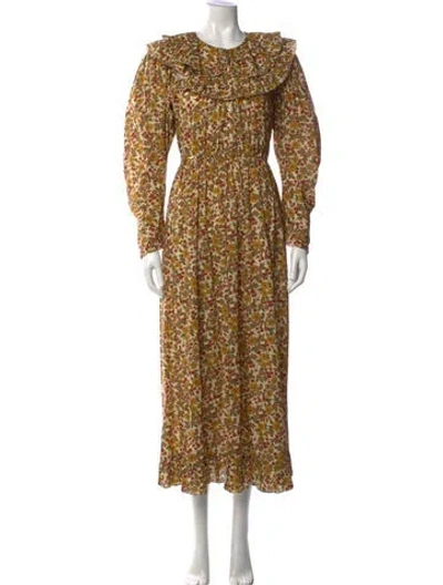 Pre-owned Doen Floral Print Long Dress In Neutral