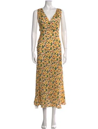 Pre-owned Doen Floral Print Long Dress In Neutral