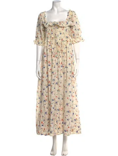 Pre-owned Doen Floral Print Long Dress In Neutral