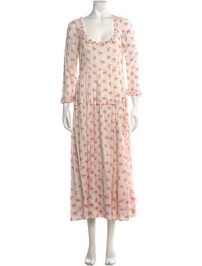 Pre-owned Doen Floral Print Long Dress In Neutral