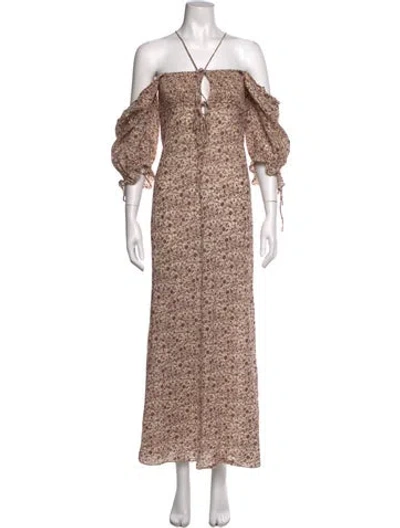 Pre-owned Doen Floral Print Long Dress In Neutral