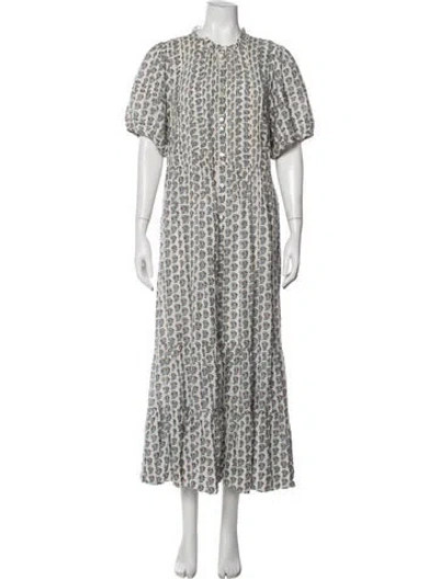 Pre-owned Doen Floral Print Long Dress In Neutrals