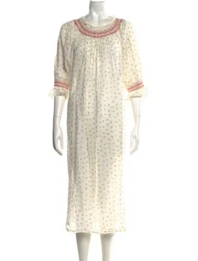 Pre-owned Doen Floral Print Long Dress In Neutrals