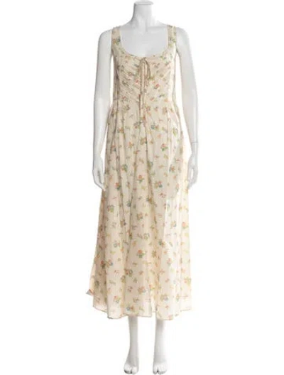 Pre-owned Doen Floral Print Long Dress In Neutrals