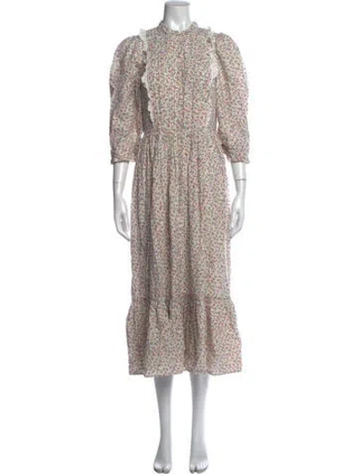 Pre-owned Doen Floral Print Long Dress In Neutrals