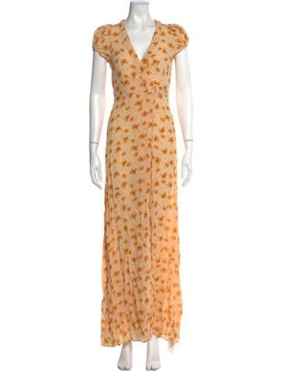 Pre-owned Doen Floral Print Long Dress In Neutrals