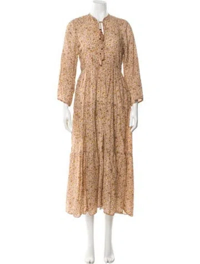 Pre-owned Doen Floral Print Long Dress In Neutrals