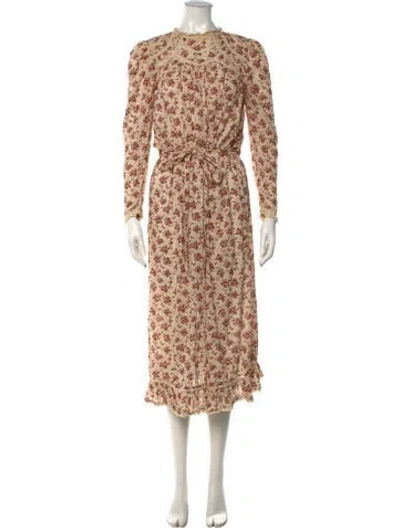 Pre-owned Doen Floral Print Long Dress In Neutrals