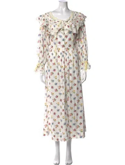 Pre-owned Doen Floral Print Long Dress In Neutrals