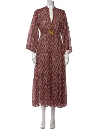 Pre-owned Doen Floral Print Long Dress In Neutrals/red