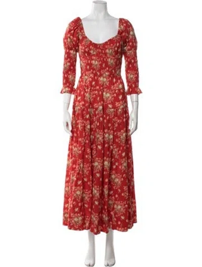 Pre-owned Doen Floral Print Long Dress In Neutrals/red