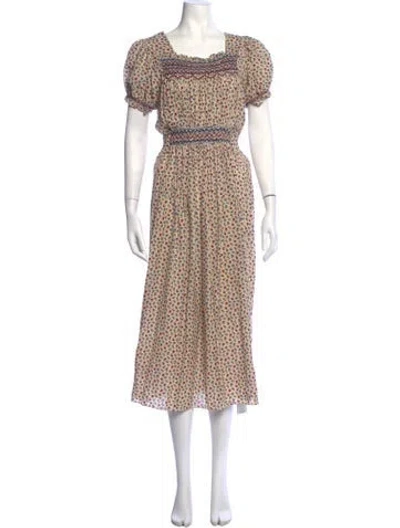 Pre-owned Doen Floral Print Long Dress In Neutrals/red
