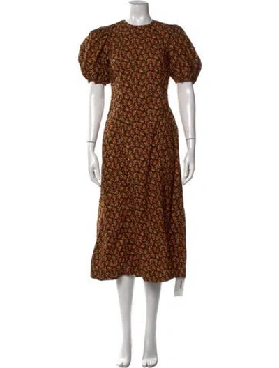 Pre-owned Doen Floral Print Long Dress In Orange