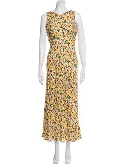 Pre-owned Doen Floral Print Long Dress In Orange