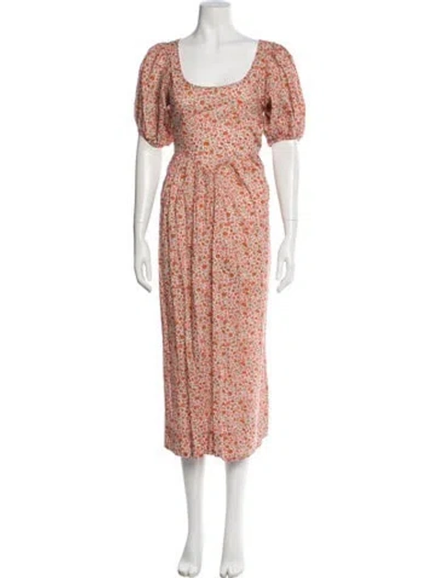 Pre-owned Doen Floral Print Long Dress In Orange