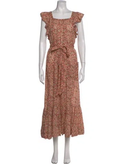 Pre-owned Doen Floral Print Long Dress In Orange