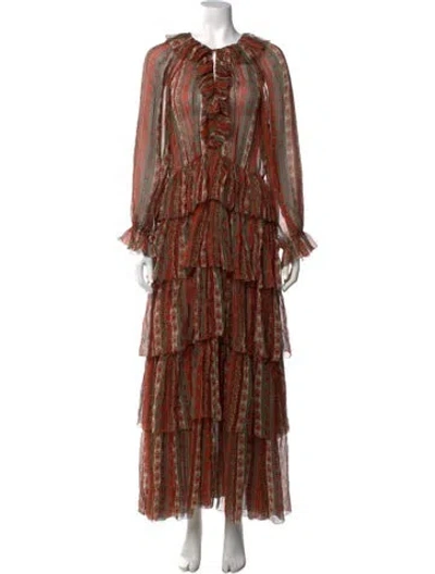 Pre-owned Doen Floral Print Long Dress In Orange
