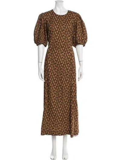Pre-owned Doen Floral Print Long Dress In Orange