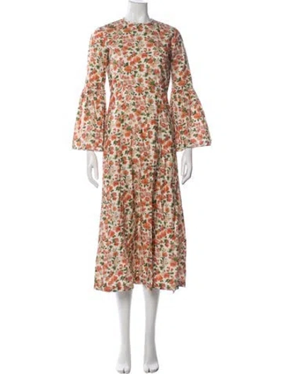 Pre-owned Doen Floral Print Long Dress In Orange