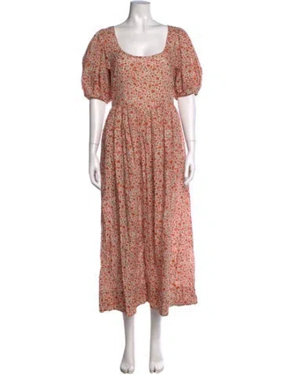 Pre-owned Doen Floral Print Long Dress In Orange