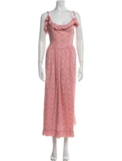 Pre-owned Doen Floral Print Long Dress In Pink