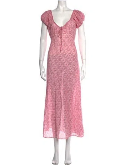 Pre-owned Doen Floral Print Long Dress In Pink
