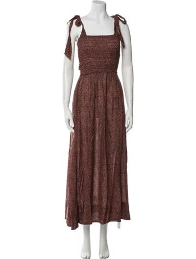 Pre-owned Doen Floral Print Long Dress In Red