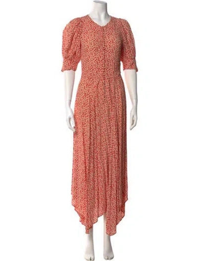 Pre-owned Doen Floral Print Long Dress In Red